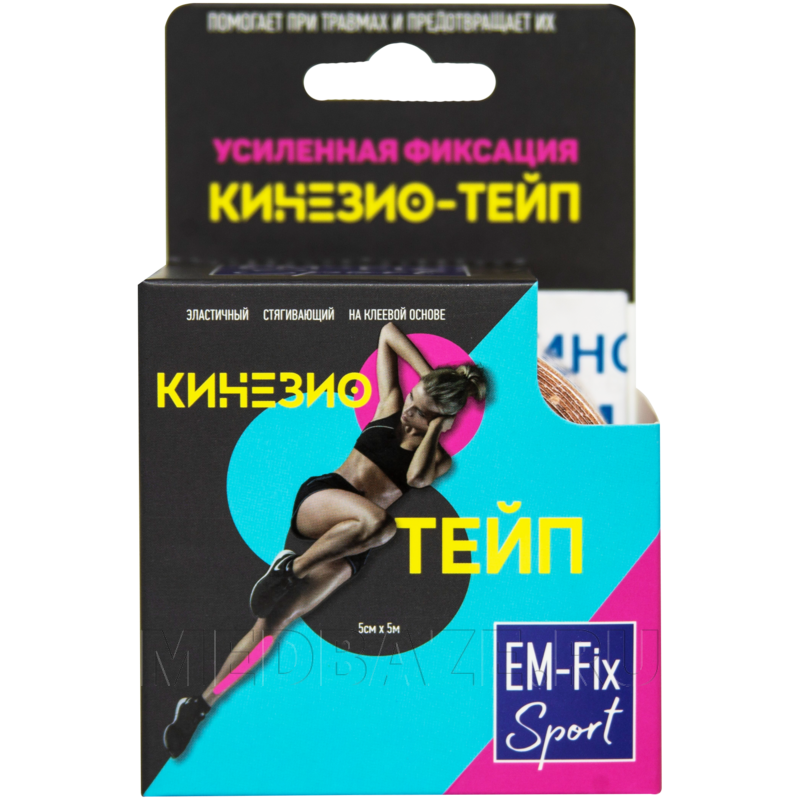 Бинт кинезиотейп, бежевый, 5 см*5 м, EM-Fix Sport, Евромед