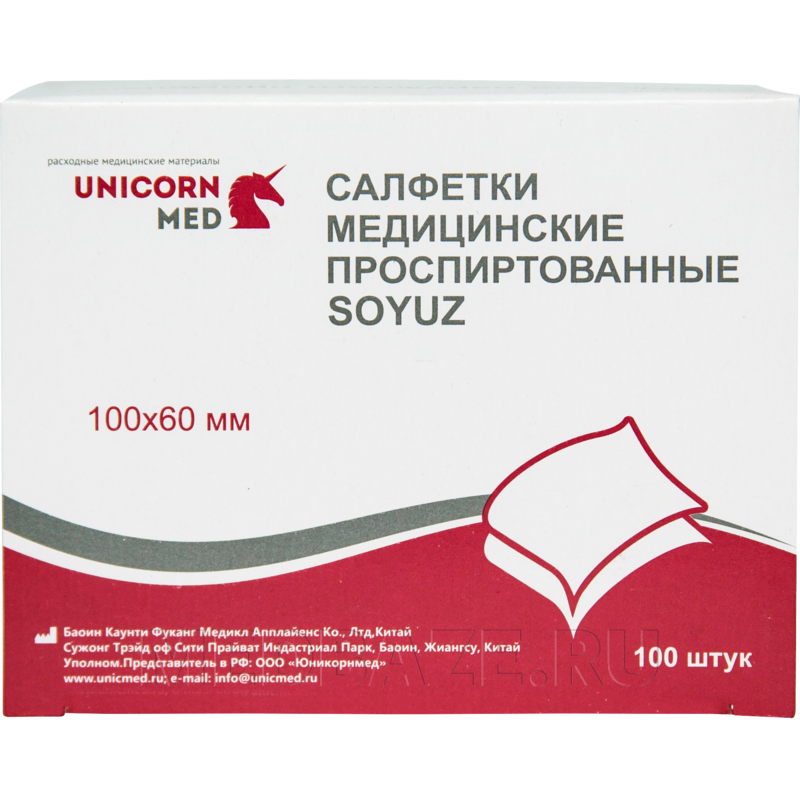 Салфетка спиртовая, для инъекций, этиловый спирт, 6*10 см, (СП11-13), UM, 100 шт/уп