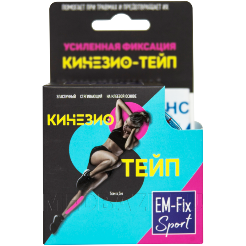 Бинт кинезиотейп, желтый, 5 см*5 м, EM-Fix Sport, Евромед