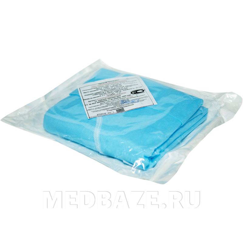 Халат стерильный рукава на манжете р-р 54-56 ( пл.42 г/м2, дл. 140 см) голубой