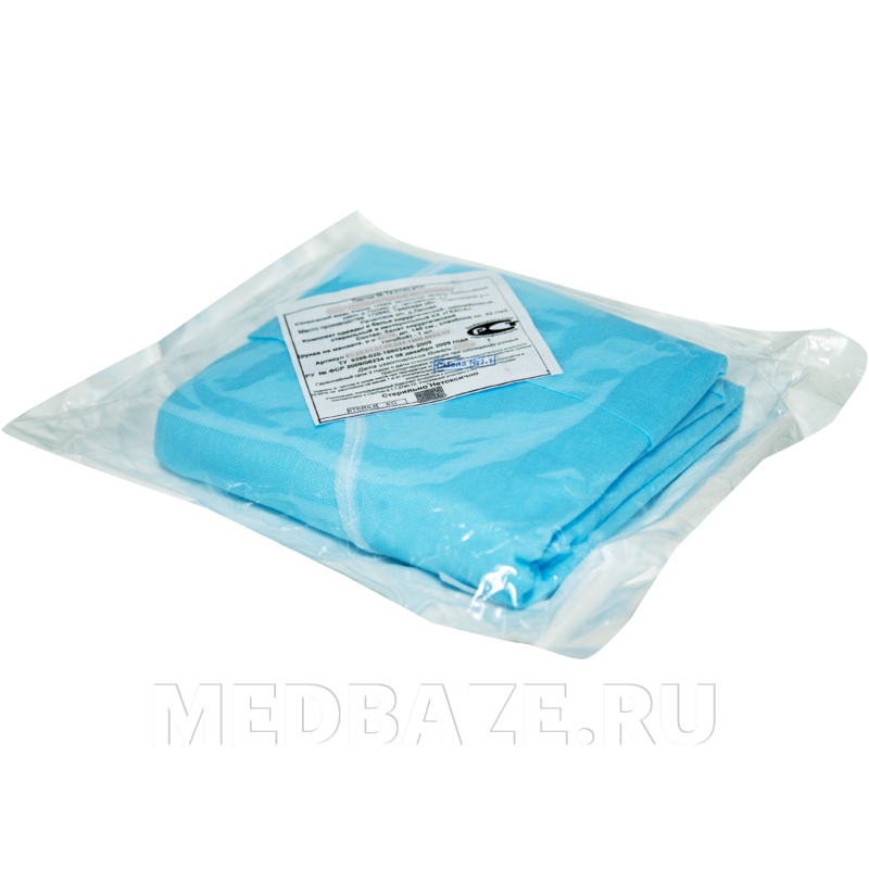 Халат стерильный, рукав манжета, пл.42 г/м2, длина 140 см, р-р 54-56, голубой, (КОБМ КОХ), Индикон