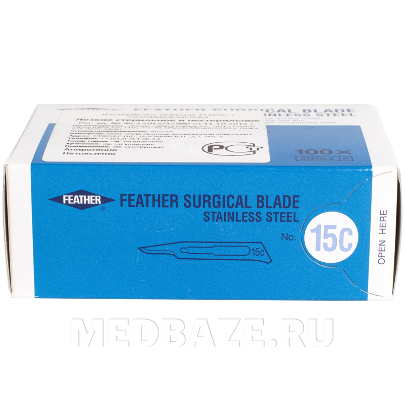 Лезвие хирургическое Feather стерильное, размер 15С, 100 шт/уп