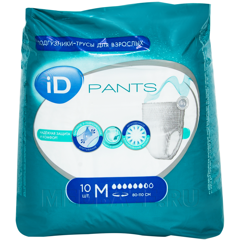 Подгузники-трусы для взрослых iD Pants, размер M, Ontex, 10 шт/уп