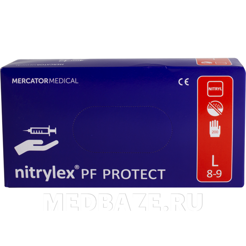 Перчатки нитриловые PF Nitrylex Protect, размер L, текстурированные, 100 пар/уп