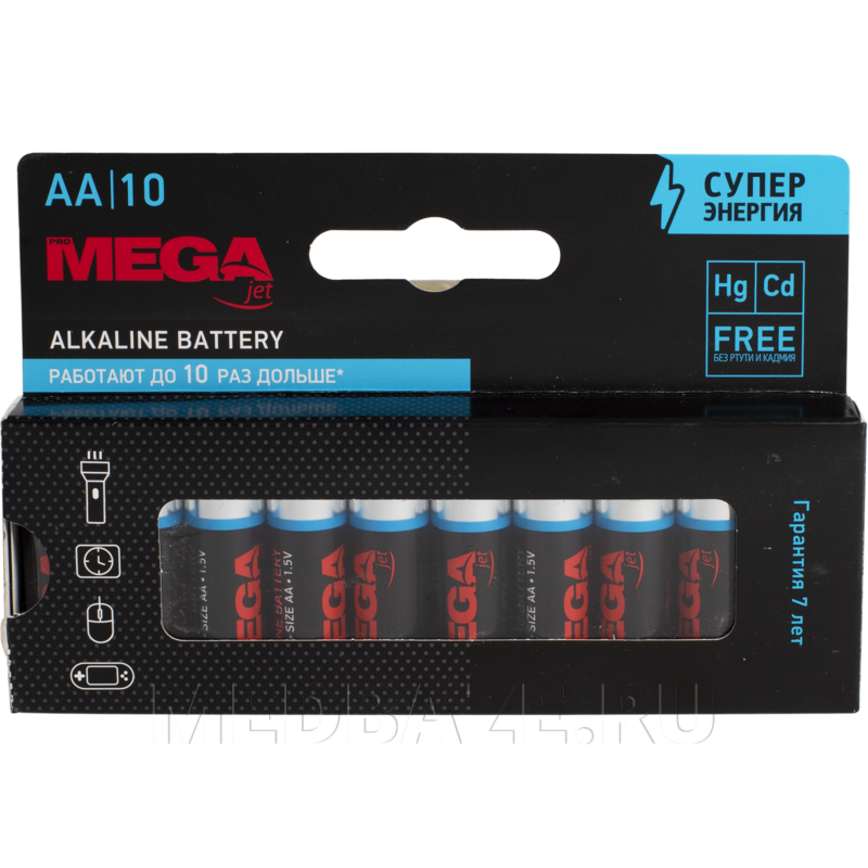 Батарейка АА LR6 ProMega jet алкалиновая (MJ15A-2B10, 728266, 1188299), 10 шт/уп