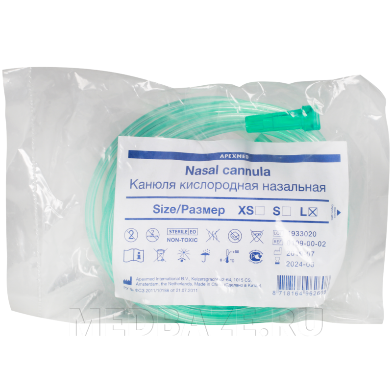 Катетер кислородный (носовая канюля) для анестезиологии и реанимации р-р L (0109-00-02), Apexmed