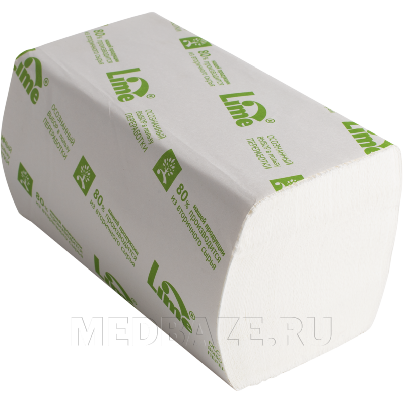 Полотенца бумажные в пачке, 1 сл., V-слож., Lime, (210250, 210650), 250 листов/пачка