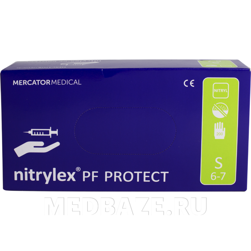 Перчатки нитриловые PF Nitrylex Protect, размер S, текстурированные, 100 пар/уп