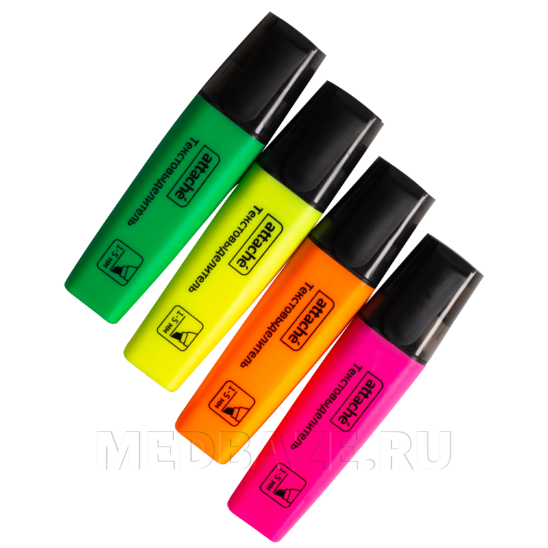 Маркер-текстовыделитель Attache Colored 1-5 мм, набор 4 цвета (629205)