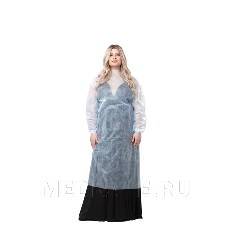 Халат, плотность 25 г/м2, рукава на резинке, длина 140 см, оверлок, размер 48-50, голубой, (2511/ХНРГ), Медбонд, 5 шт/уп