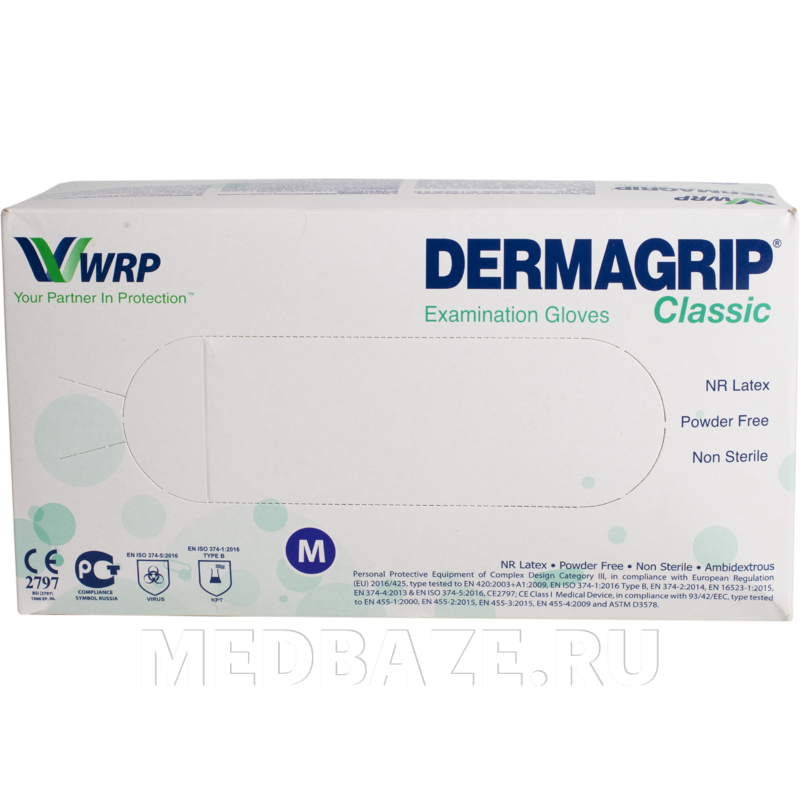 Перчатки латексные Dermagrip Classic, двойного хлорирования, размер M, 50 пар/уп