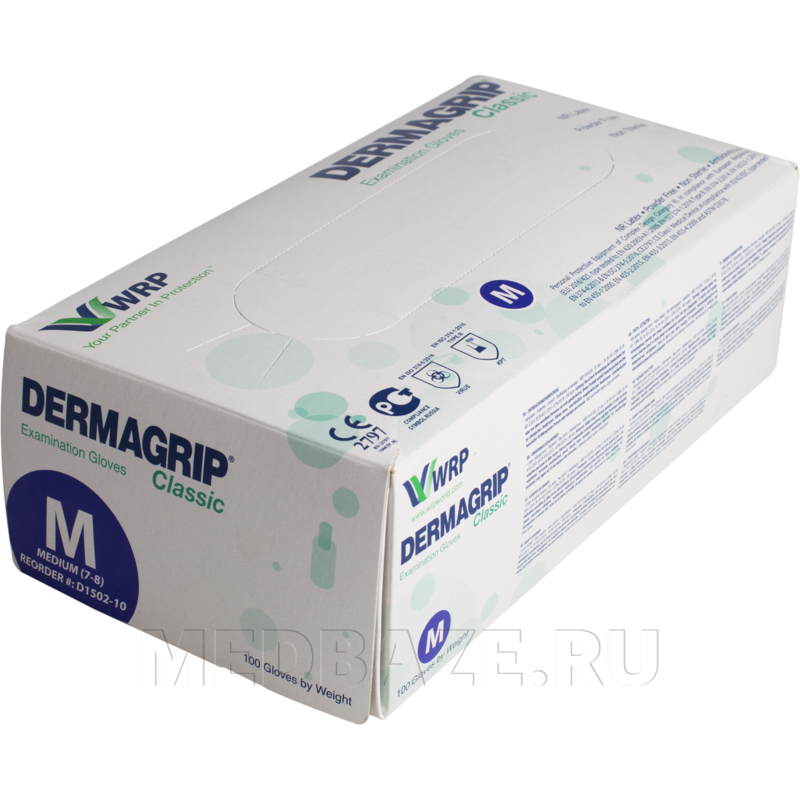 Перчатки латексные Dermagrip Classic, двойного хлорирования, размер M, 50 пар/уп