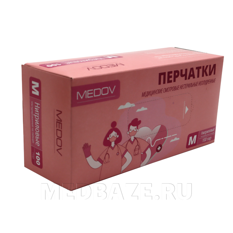 Перчатки нитриловые MEDOV, размер М, 100 пар/уп, голубые
