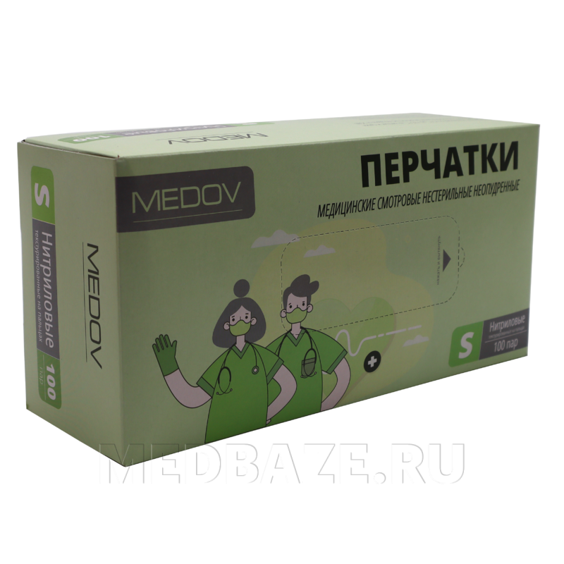 Перчатки нитриловые MEDOV, размер S, 100 пар/уп, голубые