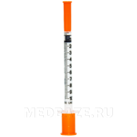 Шприц инъекционный, 3-х комп., одноразовый с интегр. иглой, 1 мл, 0.30*8 мм, 30G, U100, SFM, 100 шт/уп