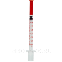 Шприц инъекционный, 3-х комп., одноразовый, 1 мл, 0.33*12.7 мм, 29G, красный, U40, BD Micro Fine Plus, 100 шт/уп