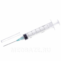 Шприц инъекционный, 3-х комп., одноразовый, с иглой, Luer Lock, 10 мл, 0.80*38 мм, 21G*1 1/2", (523255), Лейко, 100 шт/уп