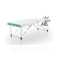 Стол массажный складной Med-Mos JFAL01A 2-х секционный, алюминиевая рама, белый-бирюзовый в комплекте со стулом МА-01 СТ-7КА бежевый