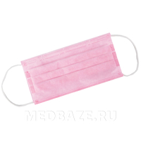 Маска 3-х слойная, на резинке, картонная упаковка, розовый, Sense, 50 шт/уп
