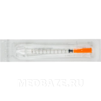 Шприц инъекционный инсулиновый 3-х комп. одноразовый KD-Ject 1 мл 30G 0.30*8 мм U100, с иглой (870549R), KDM, 100 шт/уп