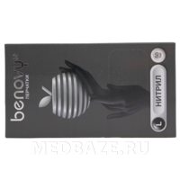 Перчатки нитриловые Benovy, размер L, черные, текстурированные, 50 пар/уп