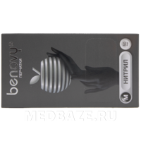 Перчатки нитриловые Benovy, размер М, черные, текстурированные, 50 пар/уп