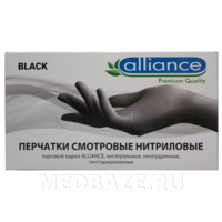 Перчатки нитриловые Alliance, размер L, черные, 50 пар/уп