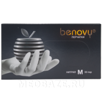 Перчатки нитриловые Benovy, размер M, текстурированные, белые (M204K3), 50 пар/уп