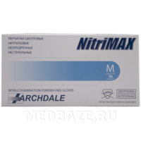 Перчатки нитриловые NitriMax, размер М, голубые, 50 пар/уп
