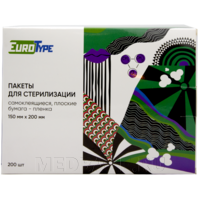Пакет для стерилизации самоклеющийся (пленка) 150*200 мм, в картонной упаковке, EuroType, 200 шт/уп