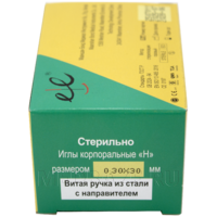 Игла акупунктурная с направителем одноразовая 0.30*30 мм, с ручкой из стали, Субал, 100 шт/уп