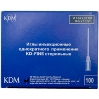 Игла инъекционная 16G 1.60*40 мм, KD-Fine, 100 шт/уп