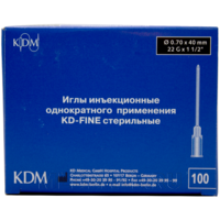 Игла инъекционная 22G 0.70*40 мм, KD-Fine, 100 шт/уп