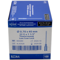 Игла инъекционная 22G 0.70*40 мм, KD-Fine, 100 шт/уп
