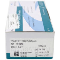 Игла двусторонняя с прозрачной камерой 21G 0.8*38 мм, зеленый (450040), Vacuette, 100 шт/уп