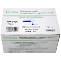 Игла двусторонняя с прозрачной камерой 21G*0.8*38 мм, (MN2112), Lind-Vac, 100 шт/уп