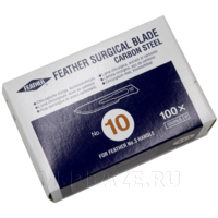 Лезвие Feather размер 10 стерильное одноразовое, из углеродистой стали, 100 шт/уп