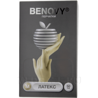 Перчатки латексные Benovy, размер М, неопудренные (B107K3), 50 пар/уп