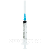 Шприц инъекционный, 3-х комп., 3 мл, 0.60*30 мм, 23G, SFM, 100 шт/уп