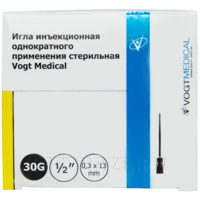 Игла инъекционная 30G 0.30*13 мм, Vogt Medical, 100 шт/уп