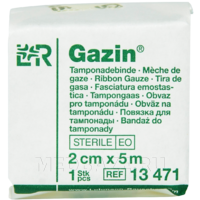 Бинт тампонадный, стерильный, турунда, 1-слой, 2 см*5 м, Газин (Gazin)