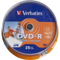 Диск DVD-R Verbatim 4.7 Gb 16х (43538, 84132), 25 шт/уп