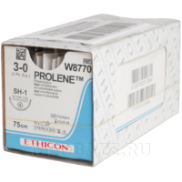 Пролен L75 см, 3/0 М2, игла колющая SH-1, 22 мм 1/2 окружности, синий (W8770), Johnson & Johnson, 12 шт/уп