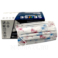 Маска 3-х слойная на резинке Premium с рисунком (ФЕЯ), 50 шт/уп