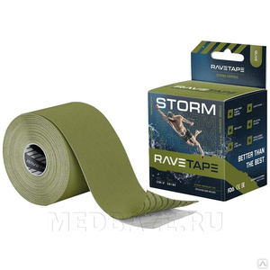 Бинт кинезиотейп, олива, 5 см*5 м, Rave Tape Storm